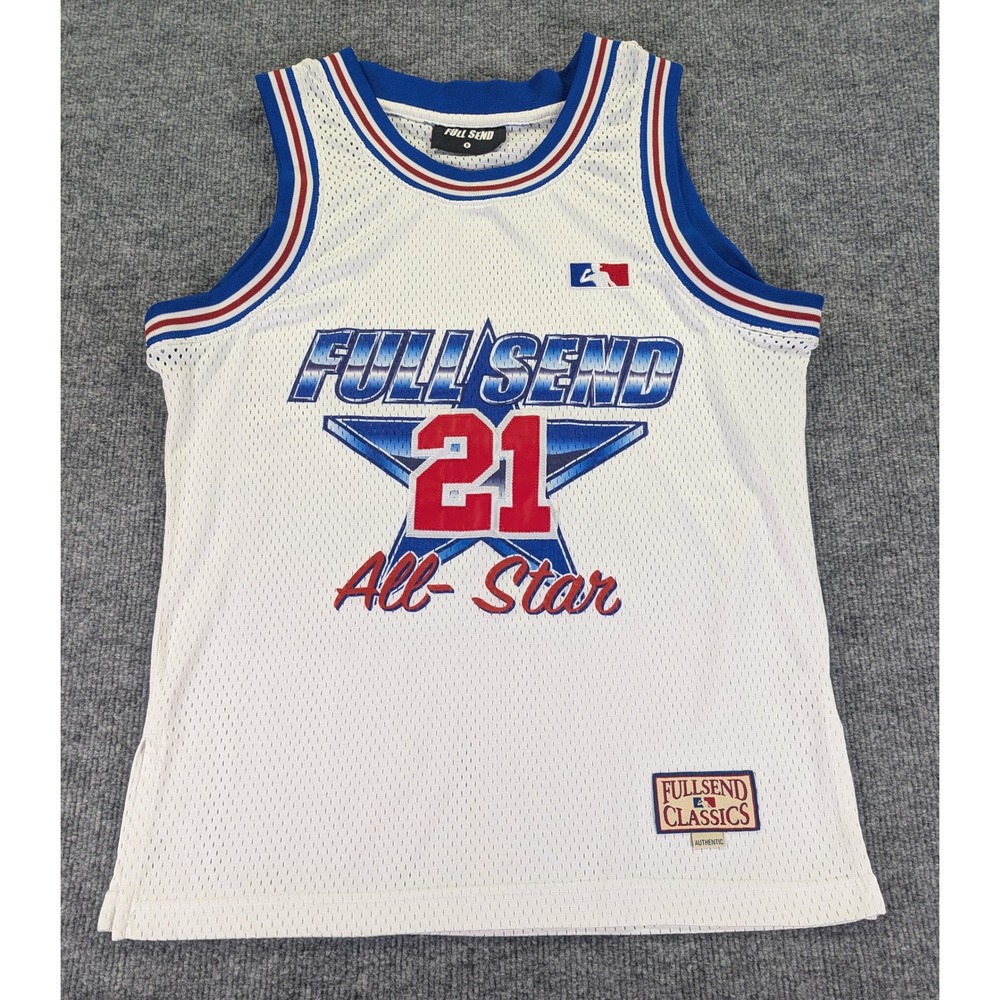 Full Send Classics All-Star Basketball Jersey White Red Blue Mesh Mens Small 21
